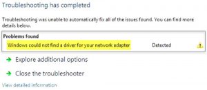 Windows не удалось найти драйвер для сетевого адаптера