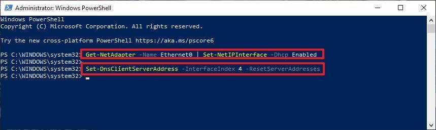 enable dhcp dynamic ip powershell