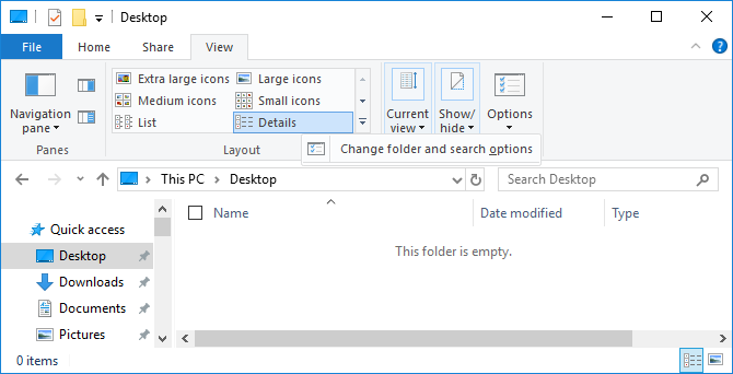 File Explorer Folder and Search Options