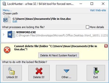 LockHunter Delete File in Use