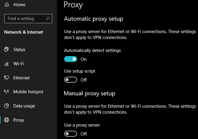 Windows 10 Proxy Settings