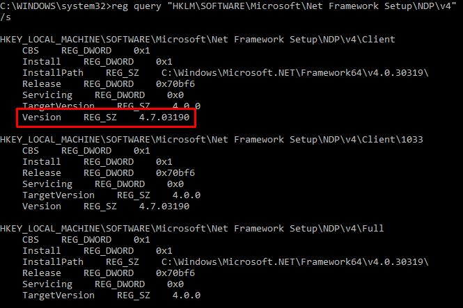 Установить reg. Framework Version 4.0.0.0. Net Framework cmd code.