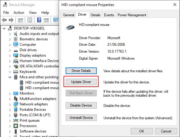 windows 10 mouse driver update