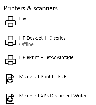 Список принтеров