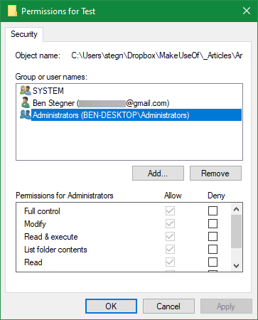 Windows Edit Folder Permissions