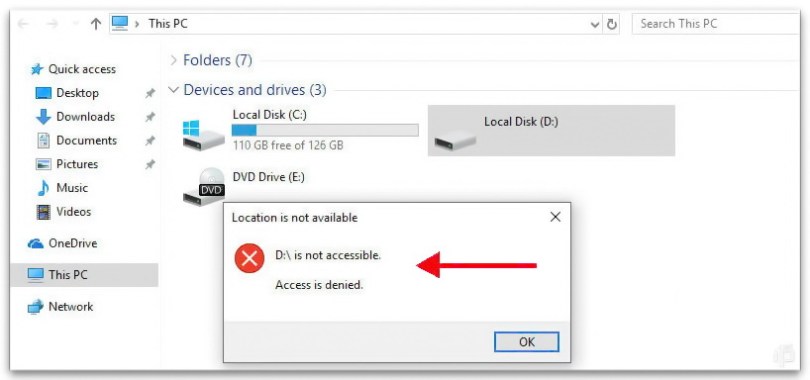 disk drive D is not accessible. Access is denied