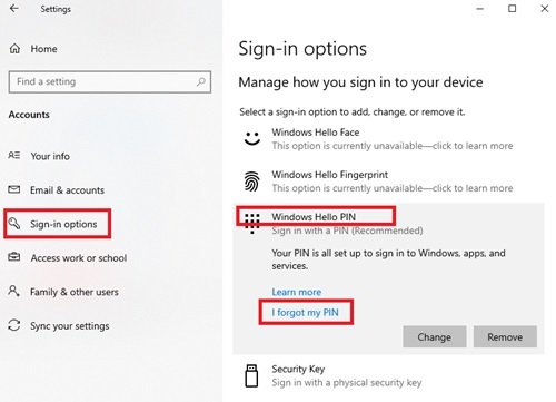 Why to reset or change the Windows 10 PIN 5