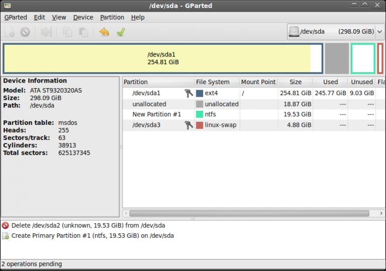 Как через gparted удалить linux