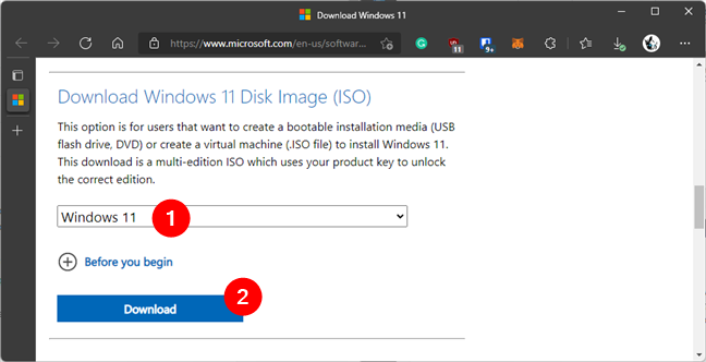 Загрузите файл ISO-образа Windows 11