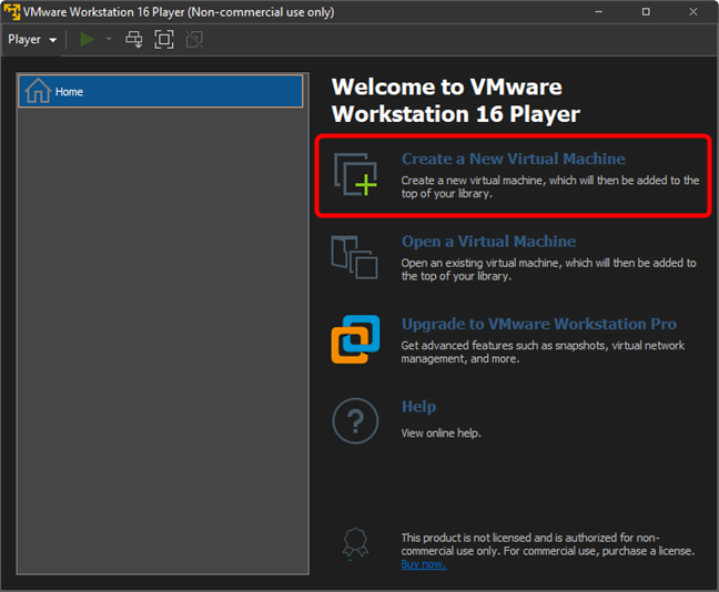 Создайте новую виртуальную машину в VMware Workstation Player Free