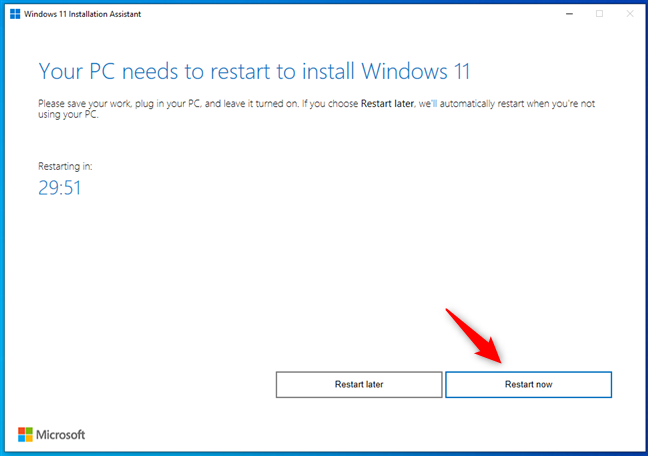 Нажмите Перезагрузить сейчас, чтобы продолжить обновление до Windows 11.