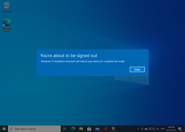 Помощник по установке Windows 11 перезагрузит ваше устройство, чтобы завершить установку.