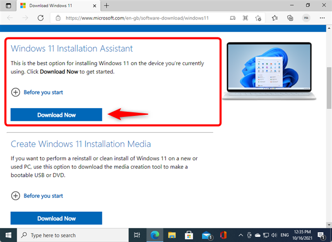 Загрузите Помощник по установке Windows 11