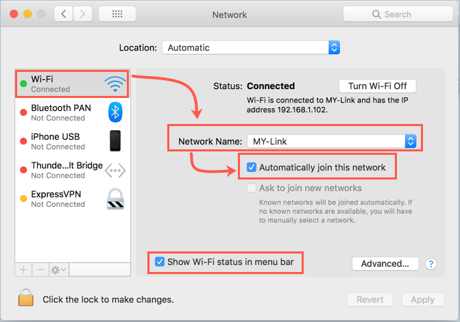 Автоматическое подключение к сети Wi-Fi в MAC