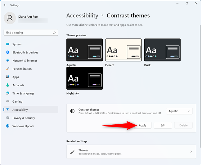 Примените свою контрастную тему в Windows 11