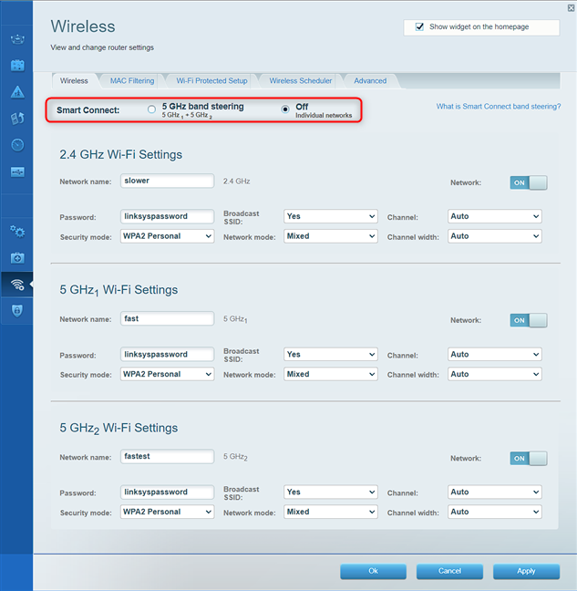 Отключение Smart Connect и настройка Wi-Fi на маршрутизаторе Linksys