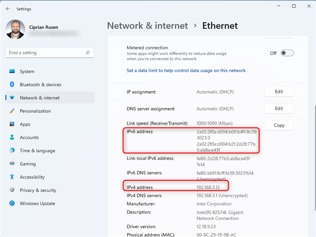 Найдите IP-адрес для Ethernet-соединения