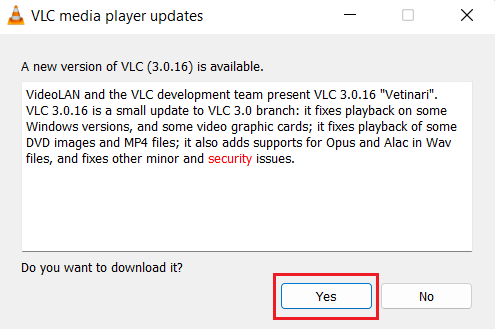 Проверить наличие обновлений - VLC не работает в Windows