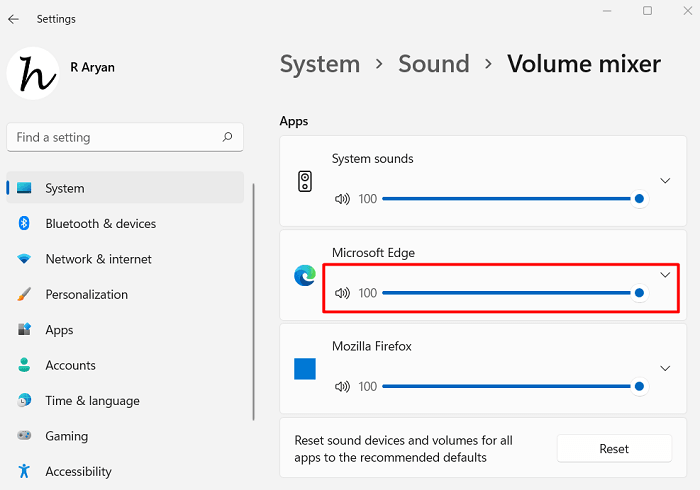 Увеличьте микшер громкости для Microsoft Edge в Windows 11