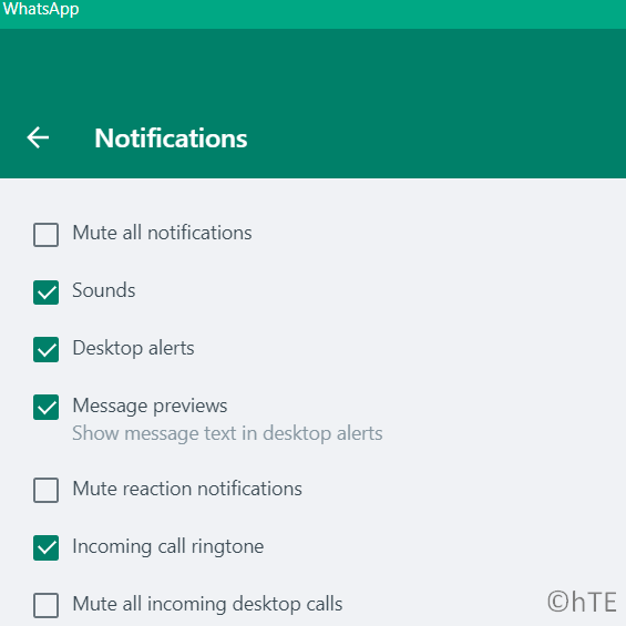 отключить уведомления в WhatsApp Windows 11