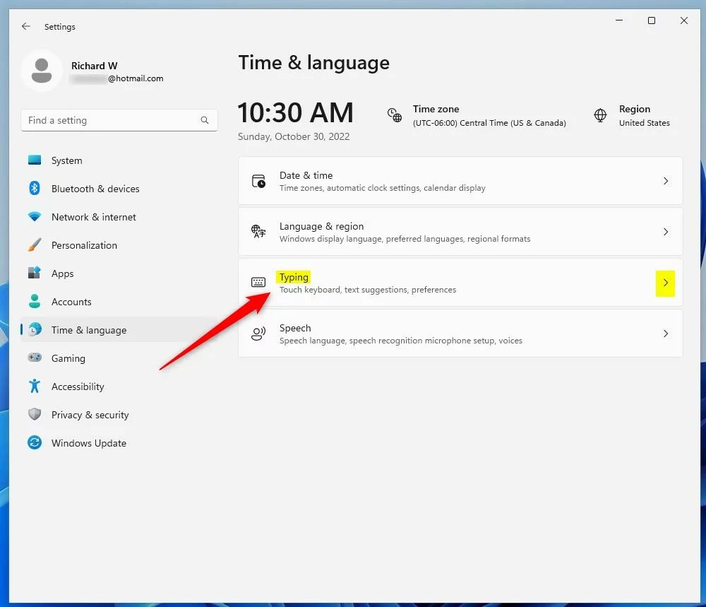 Плитка ввода времени и языка Windows 11