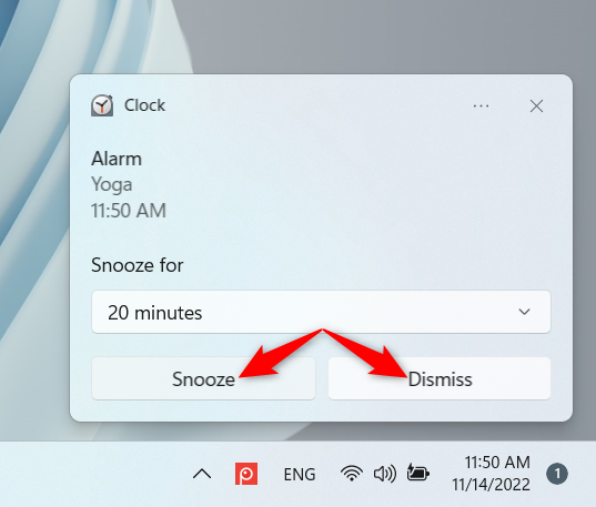 Отложить или отклонить будильник в Windows 10 или Windows 11