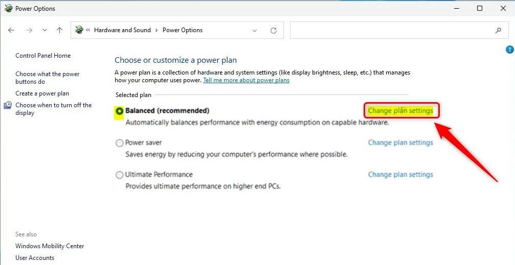 Windows 11 изменить ссылку на настройки плана электропитания