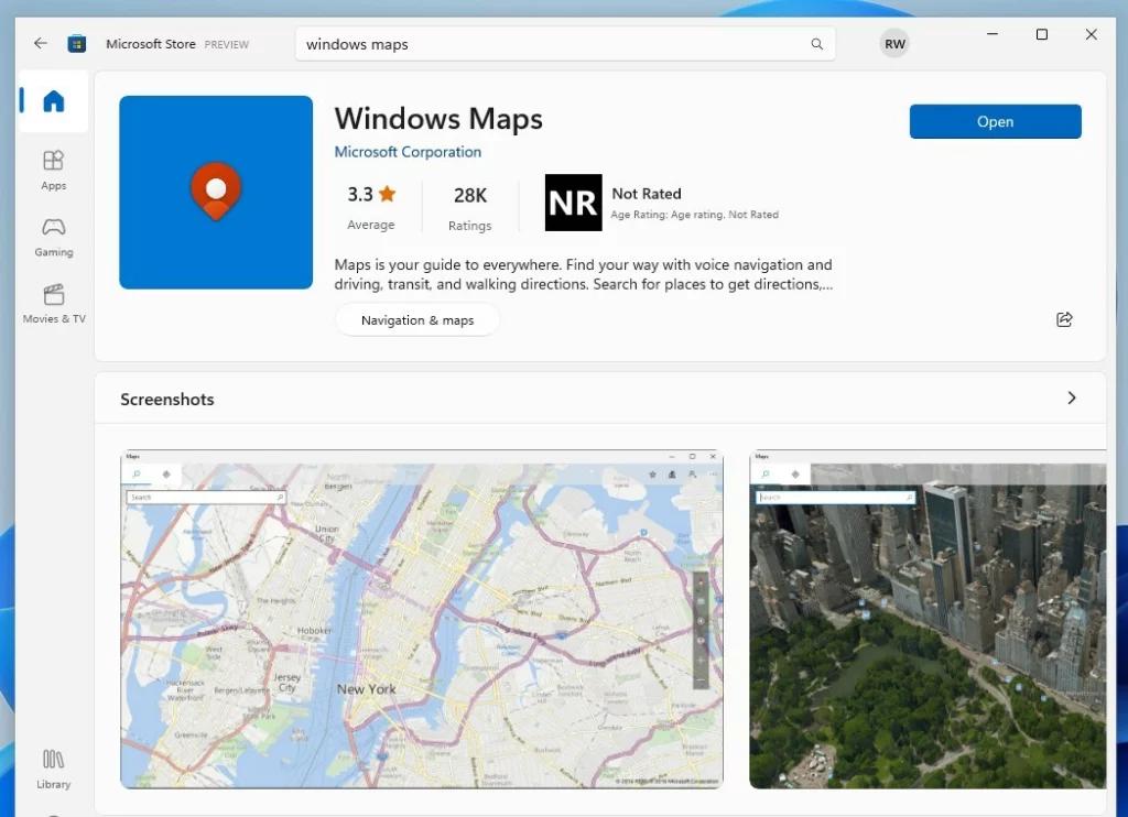 Приложение Windows Maps для Windows 11 из магазина Microsoft