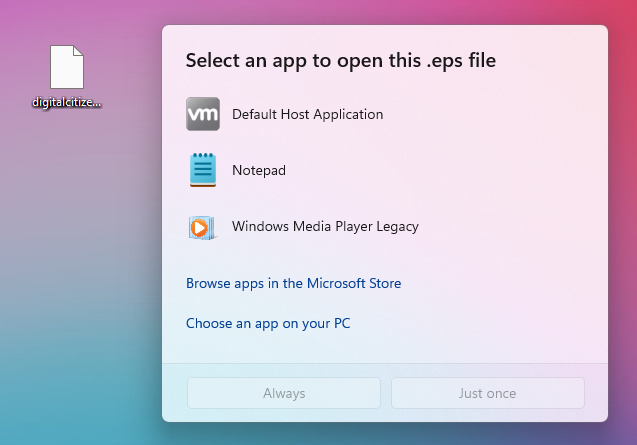 Windows 11 спрашивает, как открыть файл