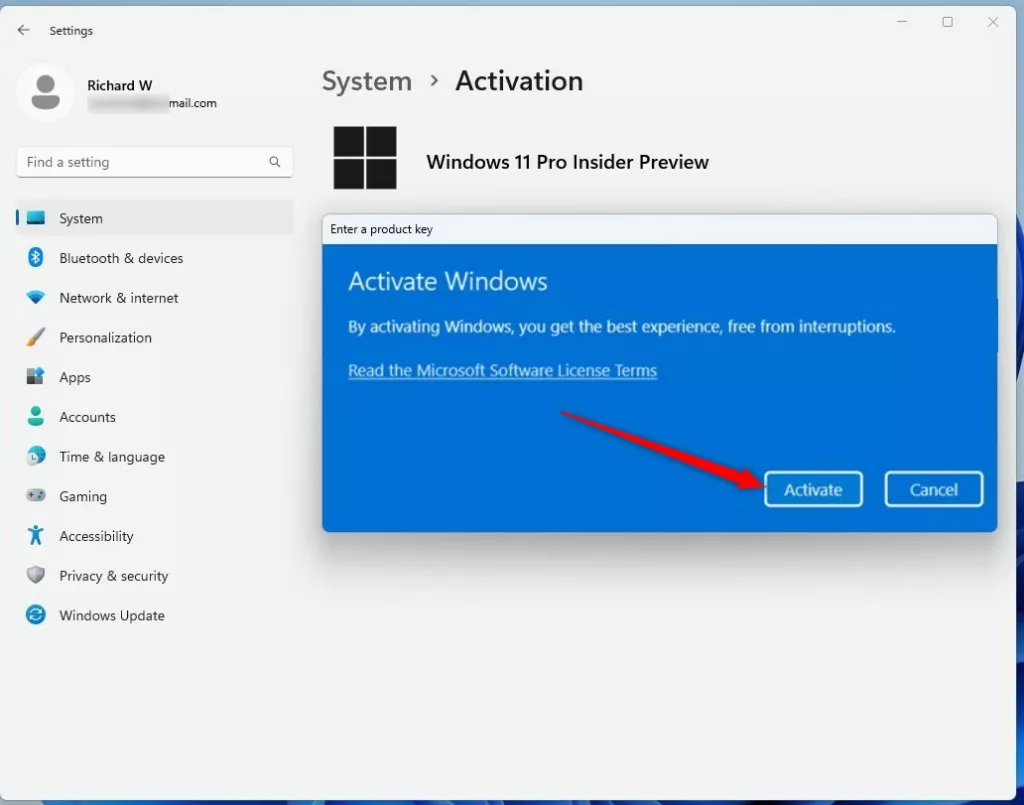 Кнопка активации Windows изменить ключ продукта