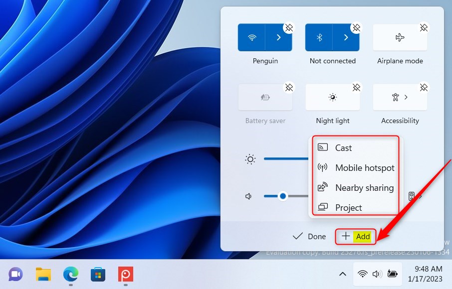Windows добавляет кнопку быстрых настроек в окне обновлено