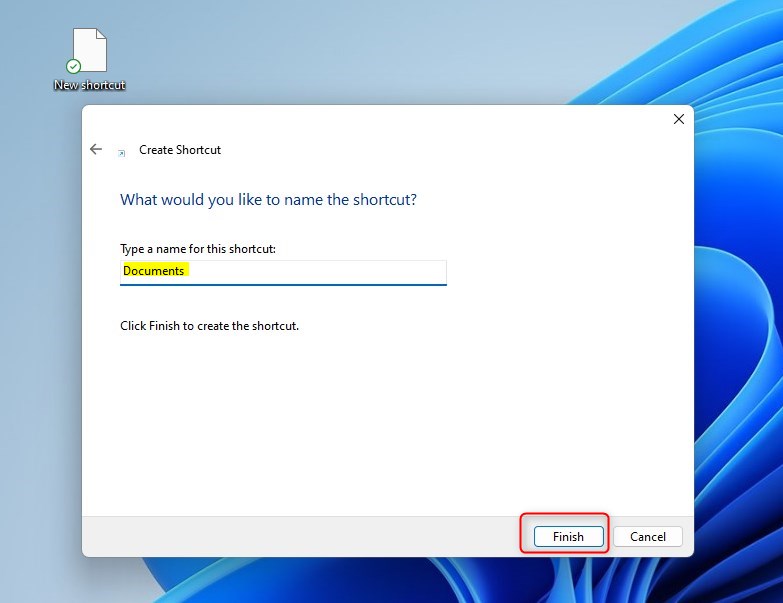 Windows создает ярлык на рабочем столе для файлов и папок