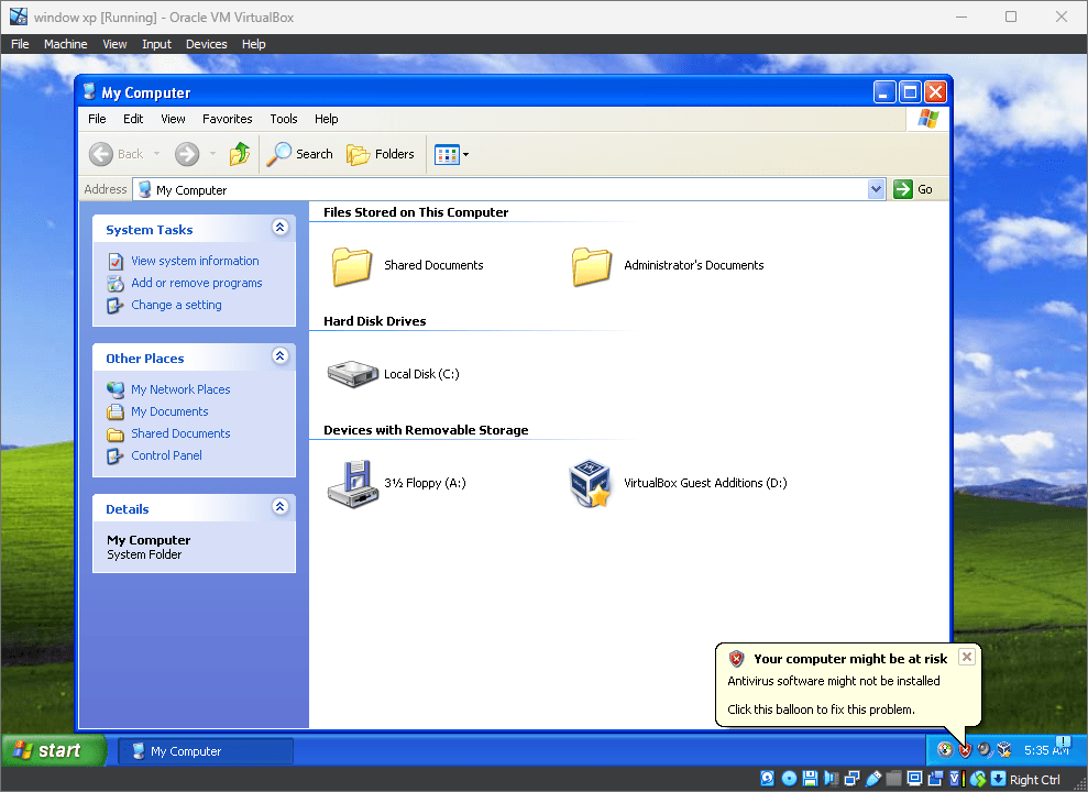 Windows XP, установленная на Windows 11 или 10 с помощью VirtualBox