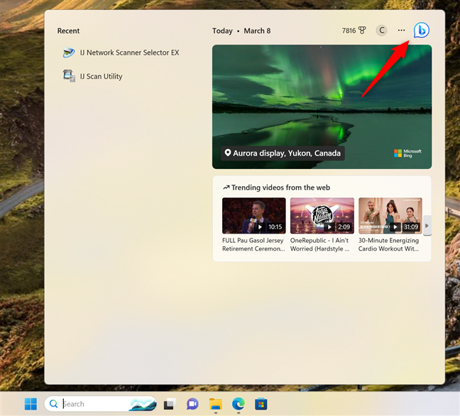 Кнопка Bing Chat в поиске Windows 11
