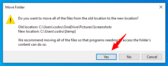 Переместите все снимки в новую папку снимков экрана Windows.