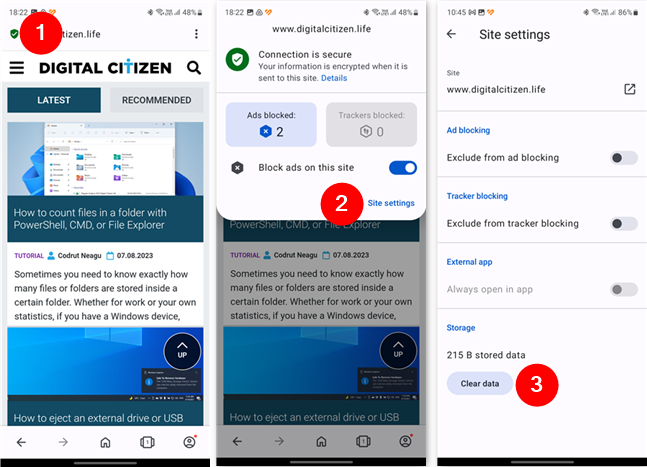 Как проверить и очистить куки сайта в Opera для Android