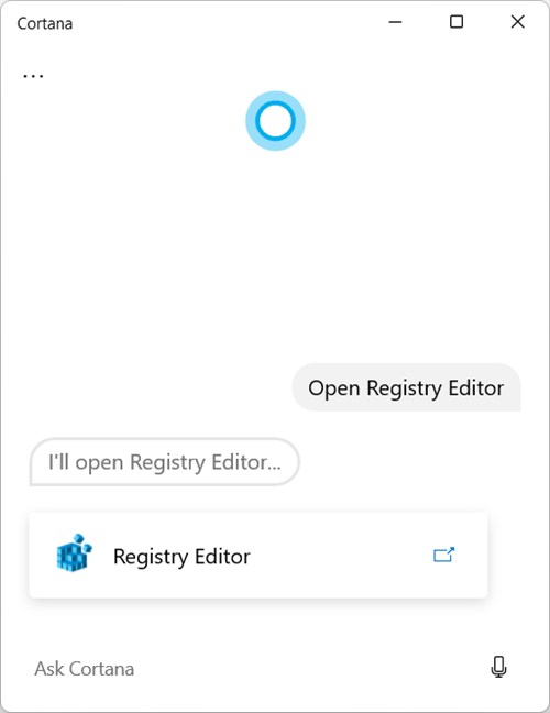 Cortana может открыть для вас редактор реестра