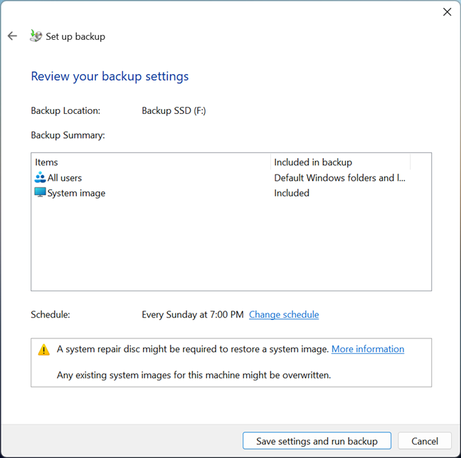 Создание резервной копии с помощью Backup and Restore (Windows 7)