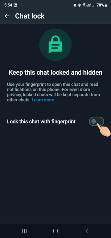 заблокировать чат WhatsApp с помощью отпечатка пальца