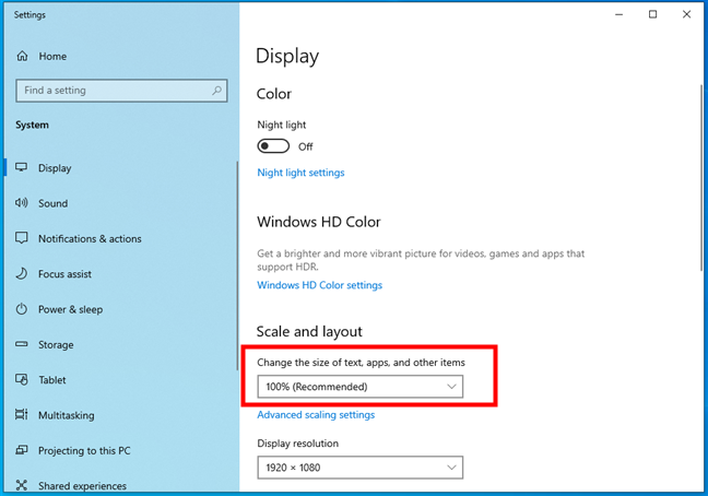 Изменение размера текста, приложений и других элементов в Windows 10