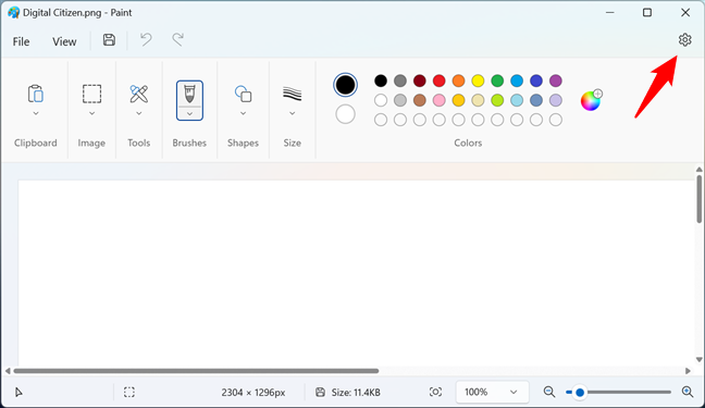 Кнопка «Настройки» в Paint в Windows 11