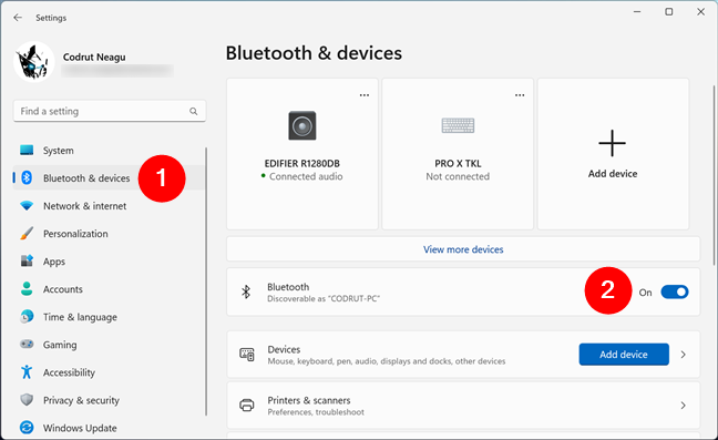 Включите Bluetooth на вашем компьютере с Windows 11.