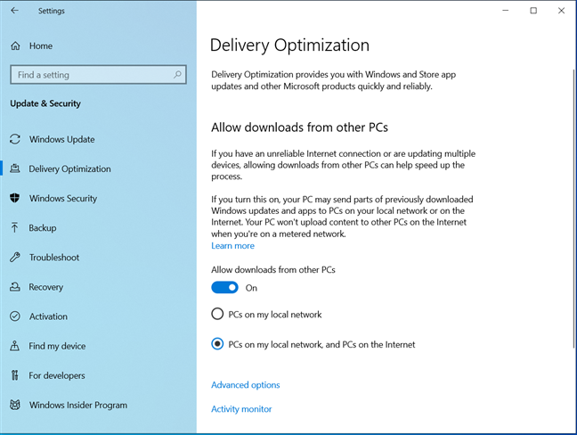 Оптимизация доставки в Windows 10