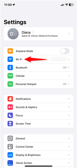 Доступ к Wi-Fi в настройках iPhone