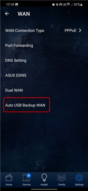 Нажмите «Автоматическое резервное копирование через USB, WAN».