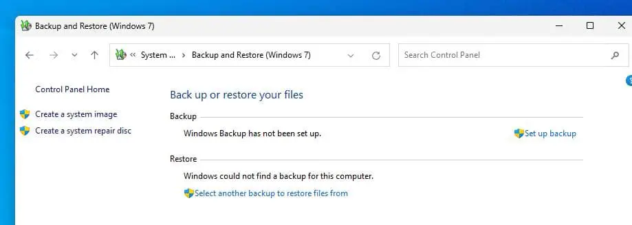 Вариант резервного копирования и восстановления Windows 11