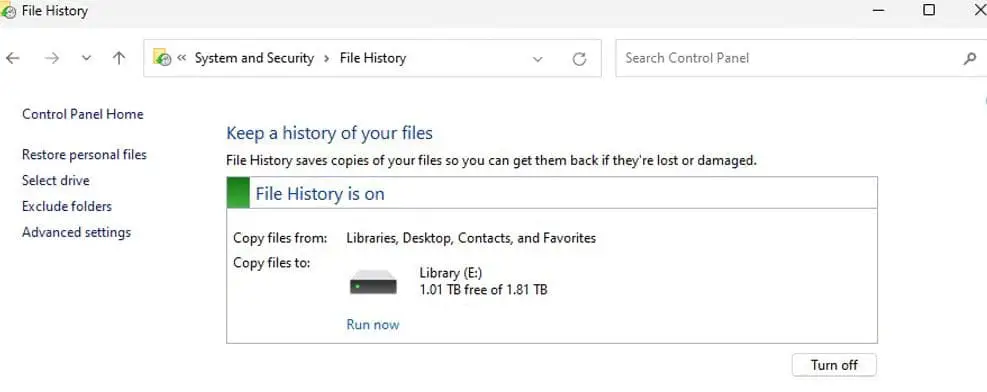 Восстановить файлы из истории файлов