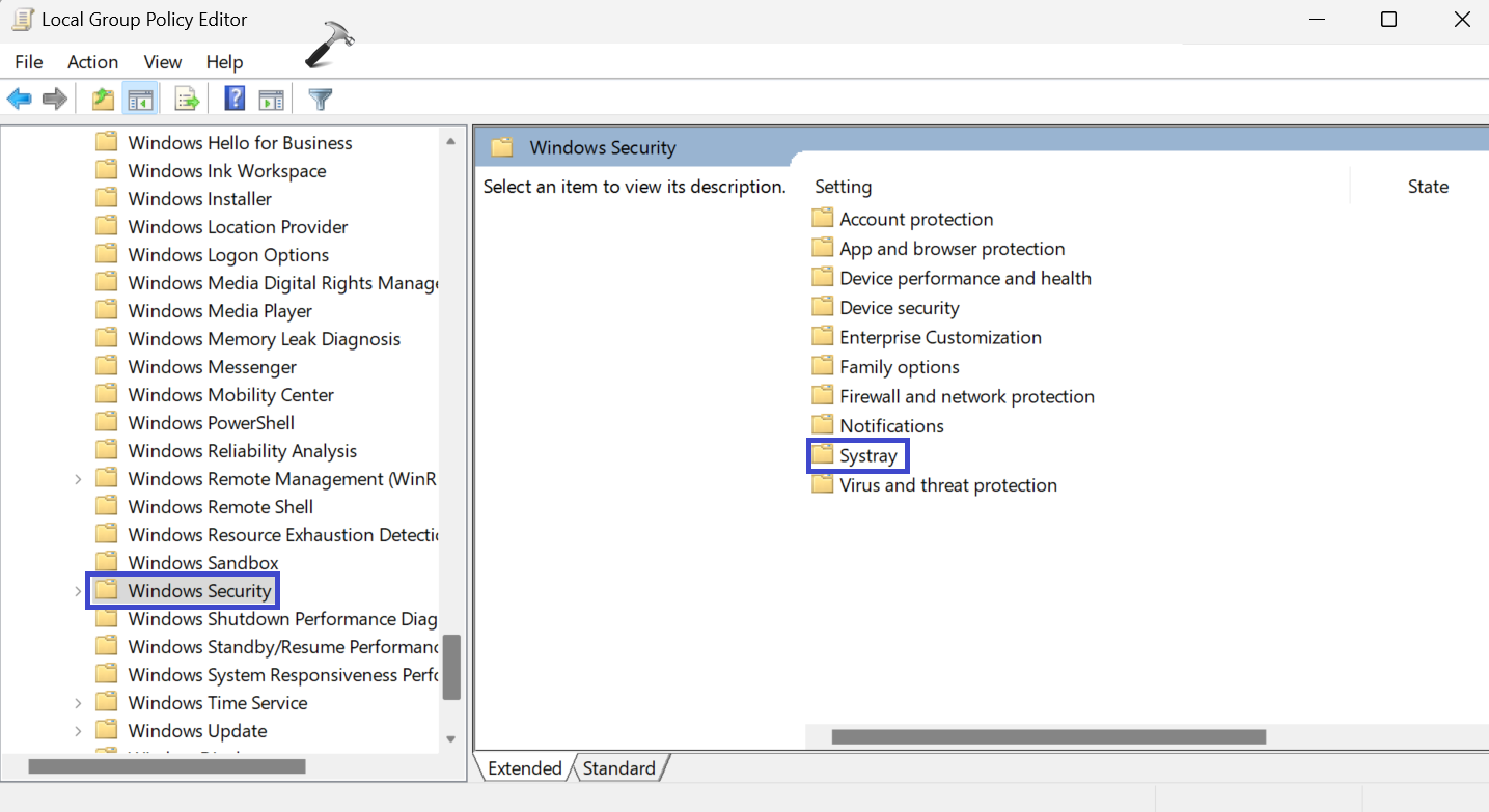 Добавить/удалить значок безопасности Windows в Windows 11 — редактор локальной групповой политики