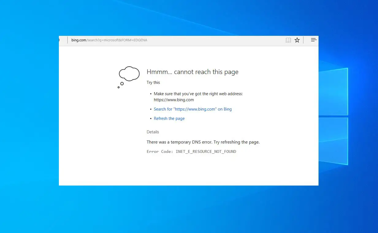 Ошибка inet_e_resource_not_found в Microsoft Edge Windows 11/10