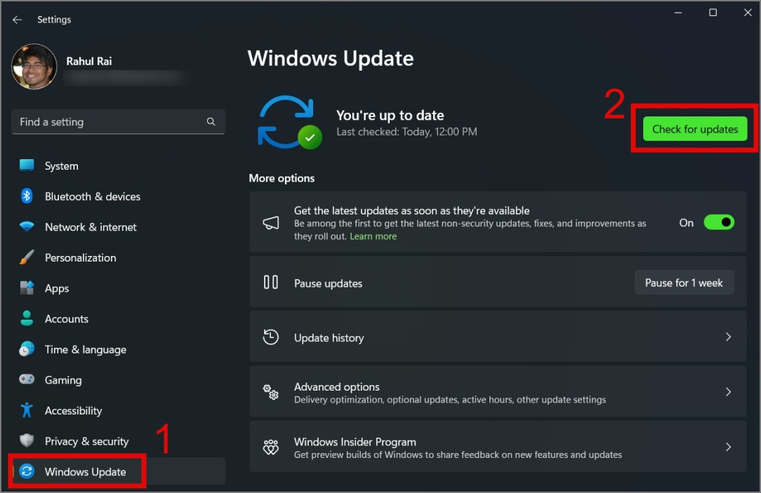 Проверьте наличие обновлений в Windows 11